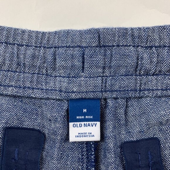 Old Navy Blue Chambray Linen Blend High Rise Pull On Shorts M - Picture 3 of 5